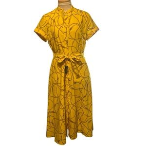Lauren Ralph Lauren Yellow Chain Patterned Button Down Midi Dess  Size 6 P NWT